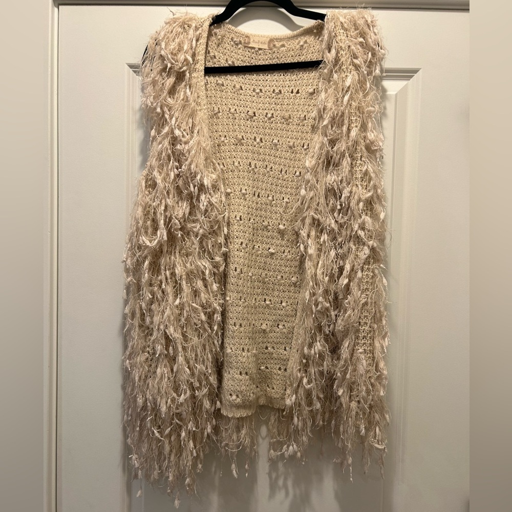 Altar’d State Eyelash Fringe Knit Vest Cardigan Open Front Boho